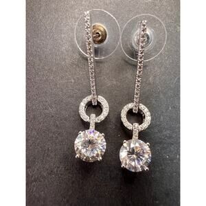 White CZ long earrings in sterling silver
